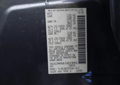 2016 Nissan Murano Platinum z USA, uszkodzony, nr VIN 5N1AZ2MH9GN105991